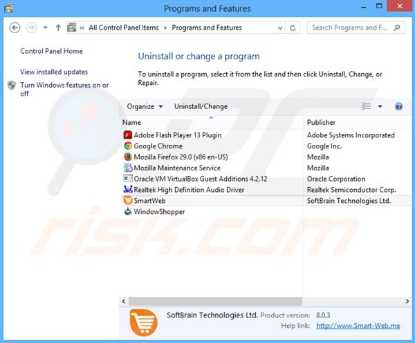 desinstalar el adware smartweb del Panel de control