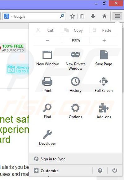 Eliminando los anuncios de Surfing Safeguard de Mozilla Firefox paso 1