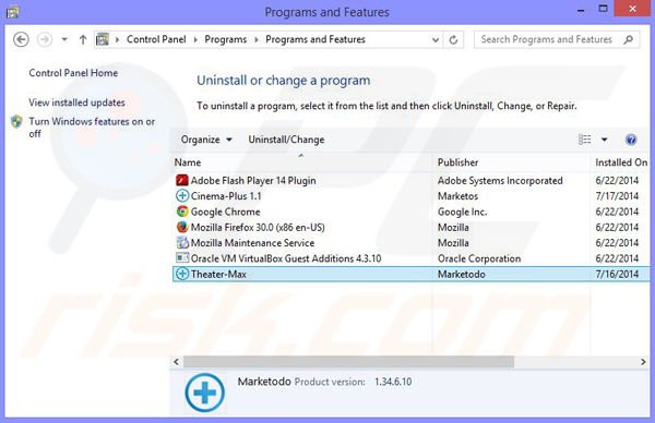 desinstalar el adware Theater-Max del Panel de control