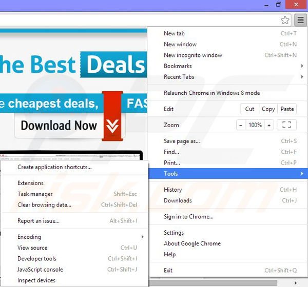 Eliminando los anuncios TheBestDeals de Google Chrome paso 1