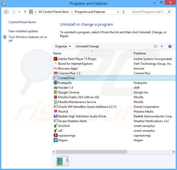 desinstalar el adware contexttrue del Panel de control