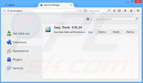 Eliminando los anuncios de Easy Deals de Mozilla Firefox paso 2