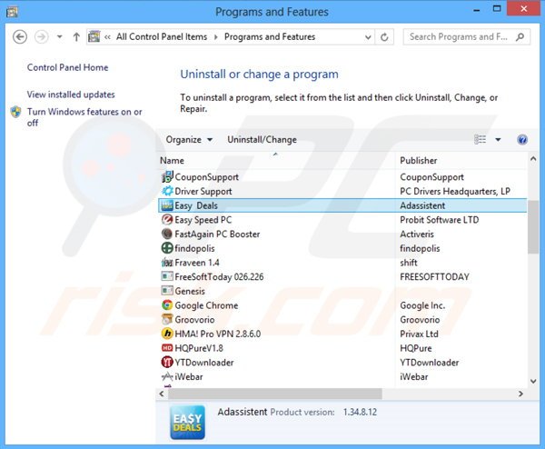 desinstalar el adware Easy Deals del Panel de control