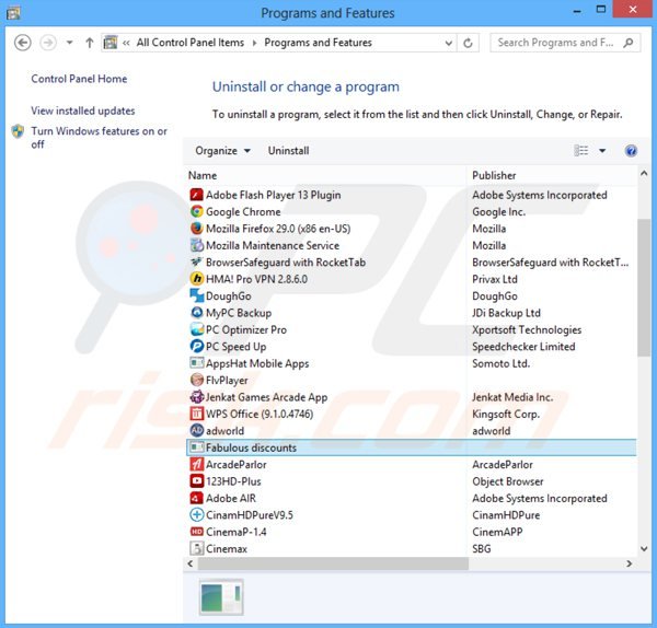 desinstalar el adware fabulous discounts del Panel de control