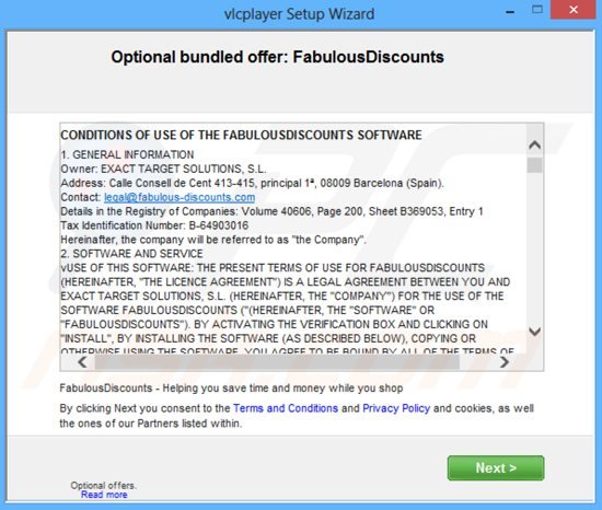 instalador del software publicitario fabulousdiscounts ejemplo 2