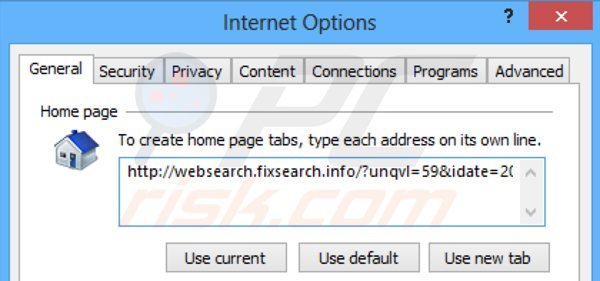 Eliminando websearch.fixsearch.info de la página de inicio de Internet Explorer