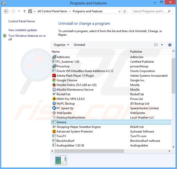 desinstalar el adware genesis del Panel de control