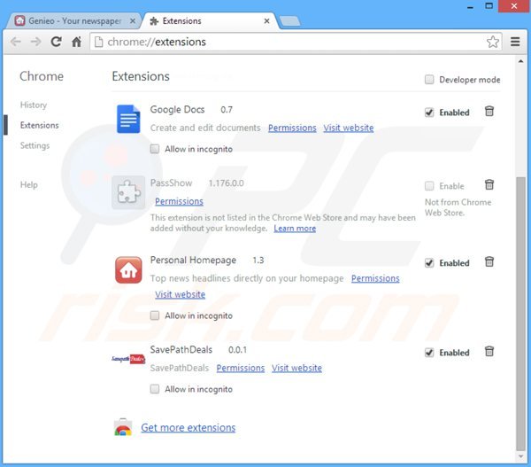 Eliminando las extensiones relacionadas con search.genieo.com de Google Chrome