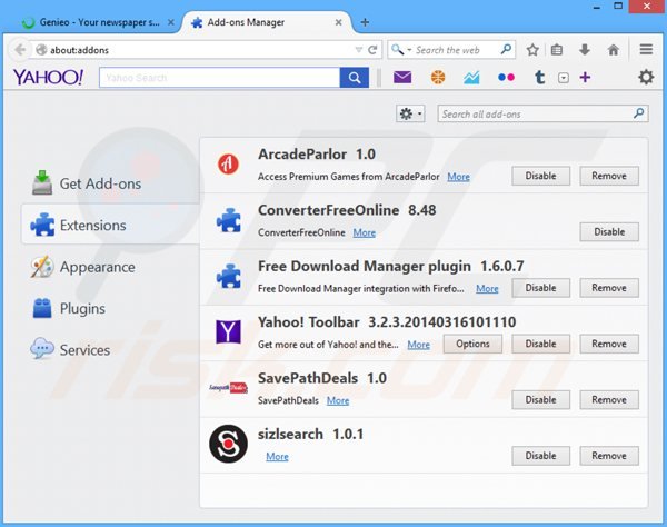 Eliminando search.genieo.com de las extensiones de Mozilla Firefox