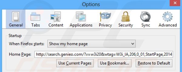 Eliminando search.genieo.com de la página de inicio de Mozilla Firefox