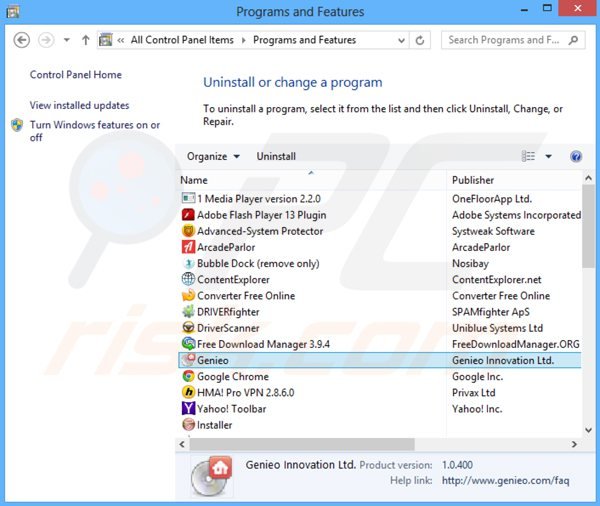 desinstalar el secuestrador de navegadores search.genieo.com desde el Panel de control