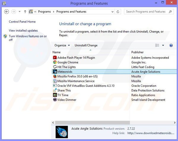desinstalar el adware Meteoroids del Panel de control
