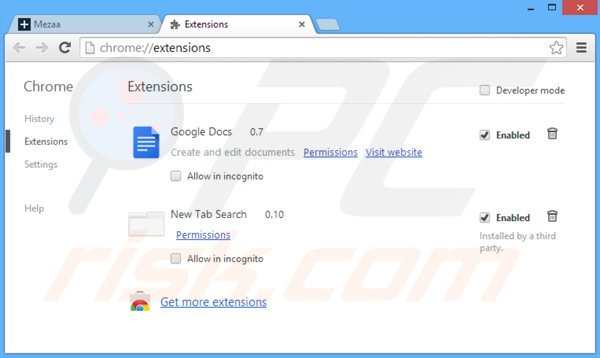 Eliminando los anuncios mezaa de Google Chrome paso 2