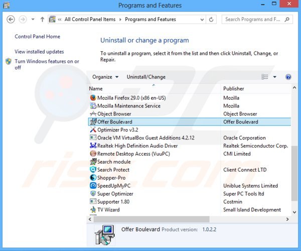 desinstalar offer boulevard a través del Panel de control