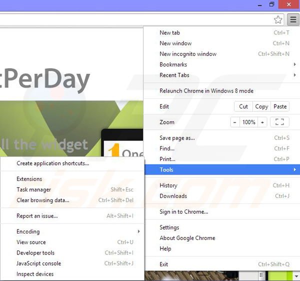 Eliminando los anuncios OneSoftPerDay de Google Chrome paso 1