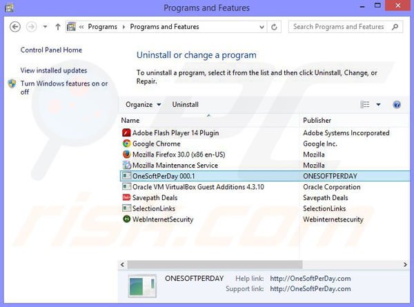 desinstalar el adware OneSoftPerDay del Panel de control