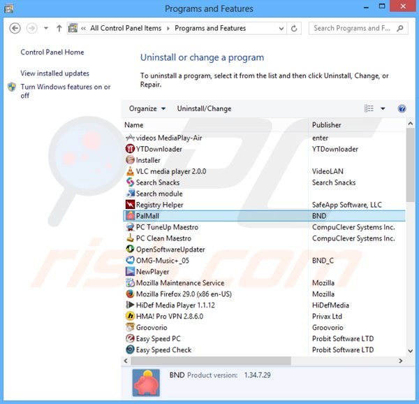 desinstalar el adware palmall del Panel de control