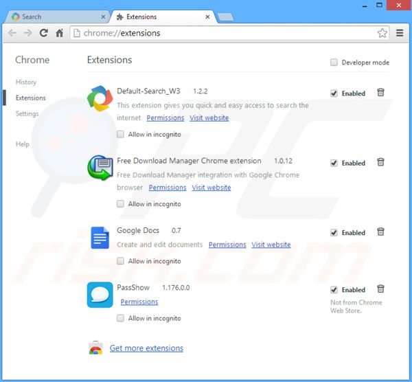 Eliminando los anuncios PassShow de Google Chrome paso 2