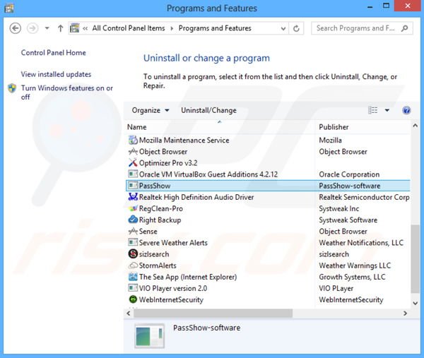 desinstalar el adware PassShow del Panel de control