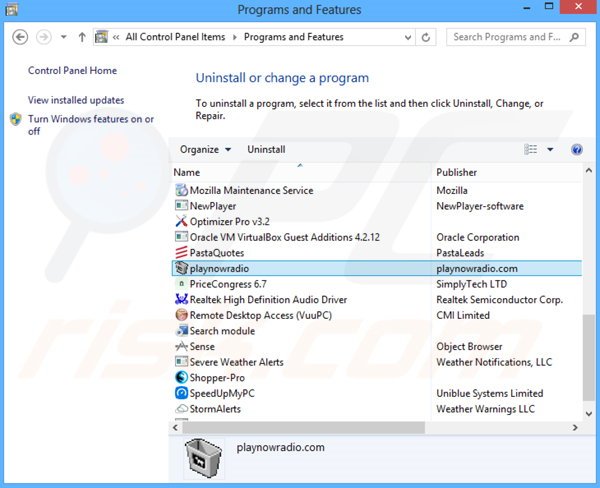 desinstalar el adware Play now Radio del Panel de control