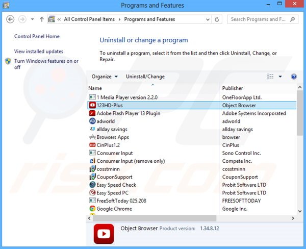 desinstalar el adware 123HD-Plus del Panel de control