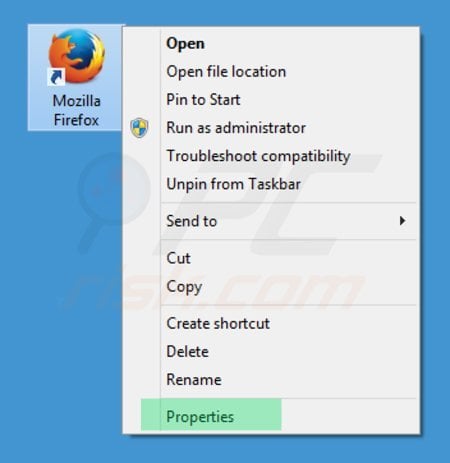 Eliminar portalsepeti.com del destino del acceso directo de Mozilla Firefox paso 1