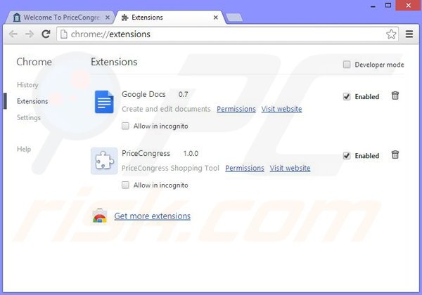 Eliminando los anuncios PriceCongress de Google Chrome paso 2