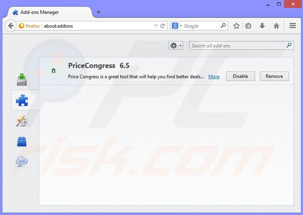 Eliminando los anuncios PriceCongress de Mozilla Firefox paso 2