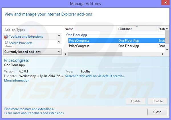 Eliminando los anuncios de PriceCongress de Internet Explorer paso 2