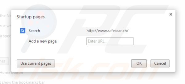 Eliminando safesear.ch de la página de inicio de Google Chrome