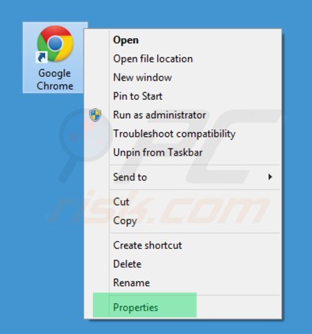 Eliminar safesear.ch del destino del acceso directo de Google Chrome