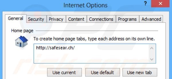 Eliminando safesear.ch de la página de inicio de Internet Explorer