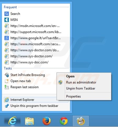 Eliminar safesear.ch del destino del acceso directo de Internet Explorer