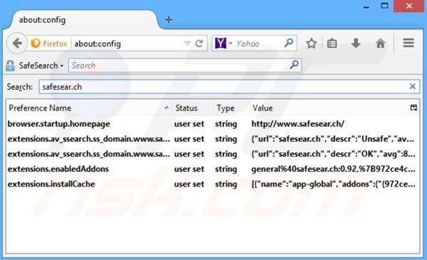 Eliminar safesear.ch del motor de búsqueda por defecto de Mozilla Firefox