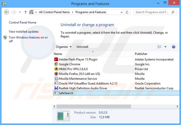 desinstalar el secuestrador de navegadores safesear.ch desde el Panel de control