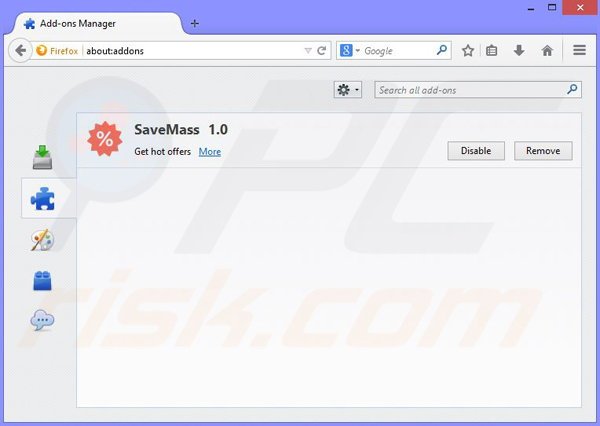 Eliminando los anuncios SaveMass de Mozilla Firefox paso 2