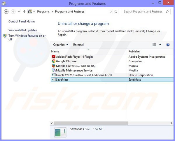 desinstalar el adware SaveMass del Panel de control