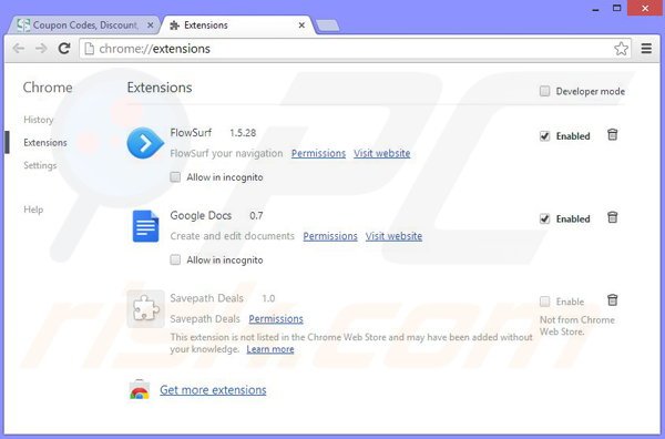 Eliminando los anuncios Savepath Deals de Google Chrome paso 2