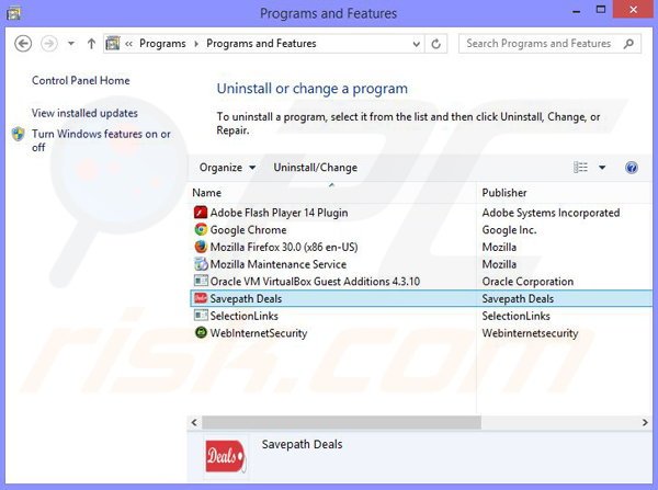 desinstalar el adware Savepath Deals del Panel de control