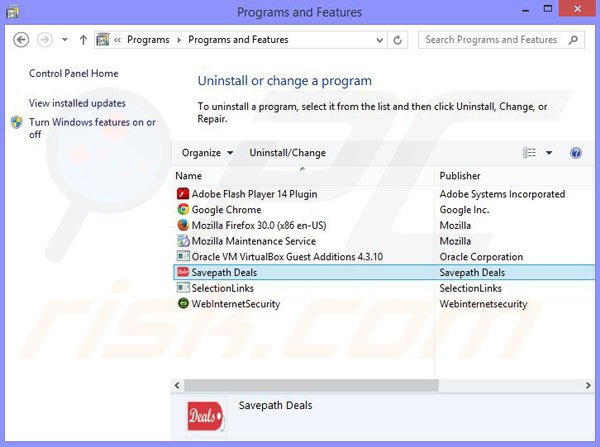 desinstalar el adware Savepath Deals del Panel de control