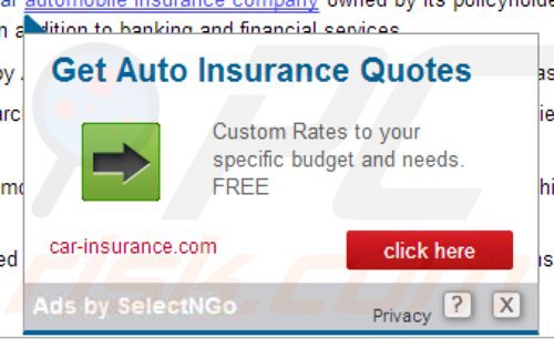 el software publicitario selectngo mostrando anuncios intrusivos en internet - 'Ads by SelectNGo'