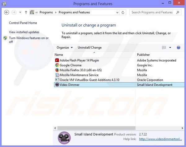 desinstalar el adware Video Dimmer del Panel de control