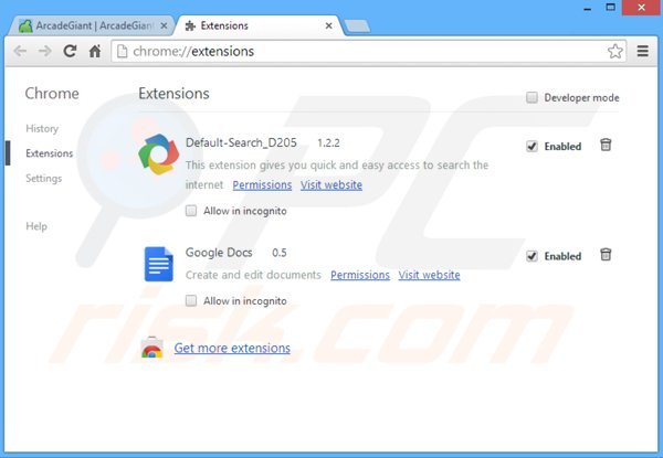 Eliminando los anuncios ArcadeGiant de Google Chrome paso 2