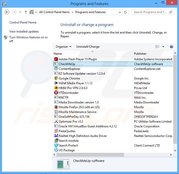 desinstalar el adware checkmeup del Panel de control