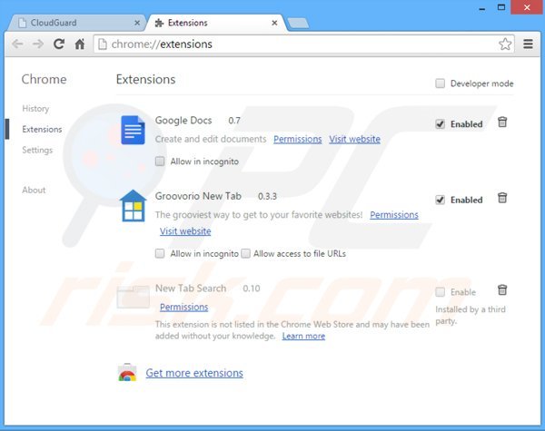 Eliminando el software publicitario relacionado con CloudGuard de Google Chrome paso 2