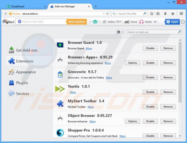 Eliminando el software publicitario relacionado con CloudGuard de Mozilla Firefox paso 2