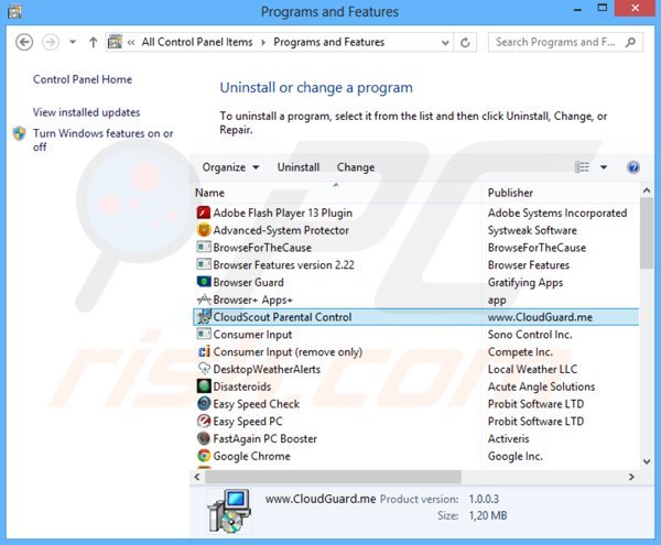 desinstalar el adware CloudGuard del Panel de control