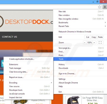 Eliminando los anuncios DesktopDock de Google Chrome paso 1