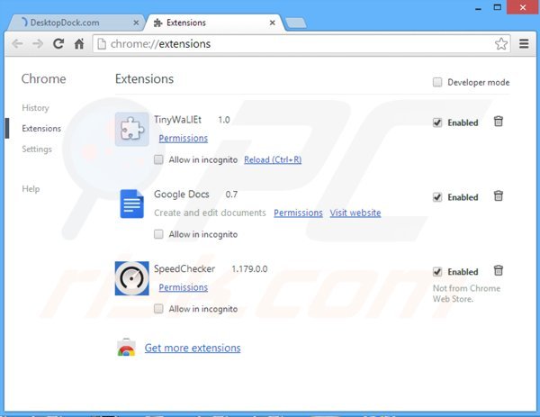 Eliminando los anuncios DesktopDock de Google Chrome paso 2