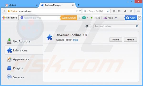  Eliminando la barra dlsecure de las extensiones de Mozilla Firefox